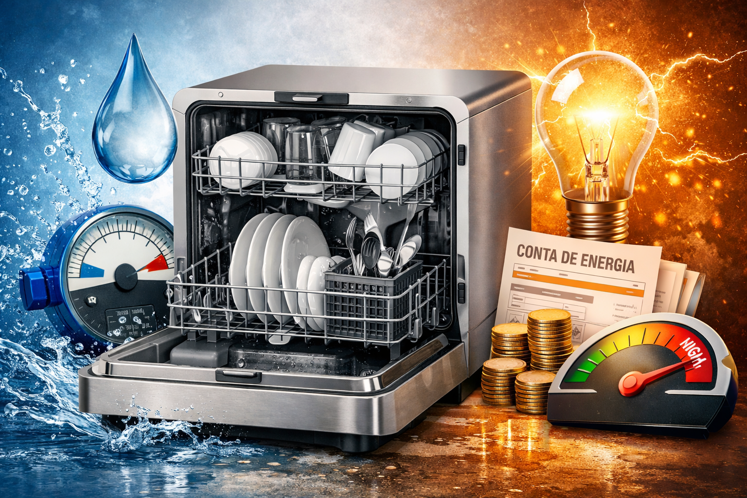 lava-louças de 10 serviços consome muita água e energia